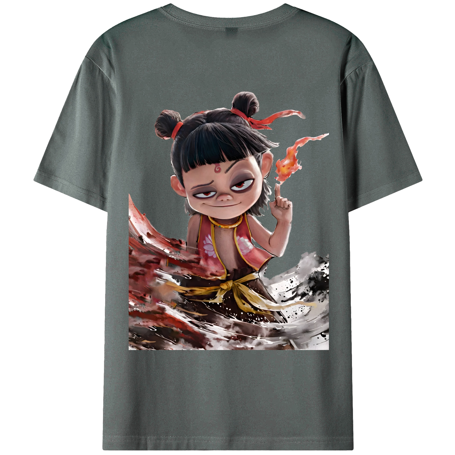 （画像用） Ne Zha 2 ナタ 魔童の大暴れ 綿100％ メンズ半袖Tシャツ（バックプリント） 通気性